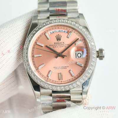 Swiss Rolex new Day-Date A2836 Ss Copper Baguette Dial 36mm Men's Watches
